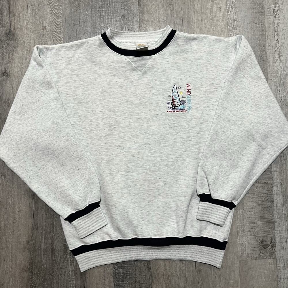 Vintage Windsurfing Sweatshirt 90s Grey Embroidered Sailing Ocean USA Medium